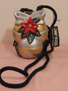 Vintage Timmy Woods Poinsettia Purse: Acacia Wood Christmas Bag