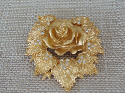 Vintage Elizabeth Taylor Rose Brooch: Golden Avon Jewelry