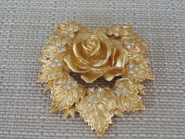 Vintage Elizabeth Taylor Rose Brooch: Golden Avon Jewelry