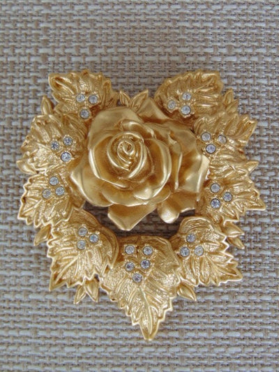 Vintage Elizabeth Taylor Rose Brooch: Golden Avon Jewelry