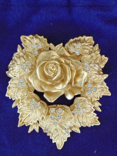 Vintage Elizabeth Taylor Rose Brooch: Golden Avon Jewelry