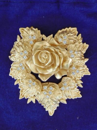 Vintage Elizabeth Taylor Rose Brooch: Golden Avon Jewelry