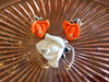 Vintage KJL Flower Brooch and Clip Earring Set: Peach & White Floral Jewelry