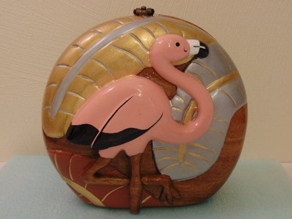 Vintage Timmy Woods Wooden Flamingo Purse: Collectible Shoulder Bag