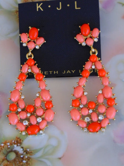 Vintage KJL Peach Crystal Drop Earrings: Summer Dangle Earrings