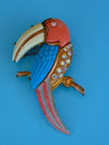Vintage Lucite Parrot Brooch: Aurora Borealis Rhinestones, Mid Century Modern