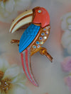 Vintage Lucite Parrot Brooch: Aurora Borealis Rhinestones, Mid Century Modern