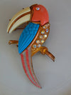 Vintage Lucite Parrot Brooch: Aurora Borealis Rhinestones, Mid Century Modern