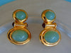 Elizabeth Taylor Clip On Earrings-Faux Green Opal Gold Earrings, Kenneth Jay Lane Earrings