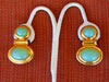 Elizabeth Taylor Clip On Earrings-Faux Green Opal Gold Earrings, Kenneth Jay Lane Earrings