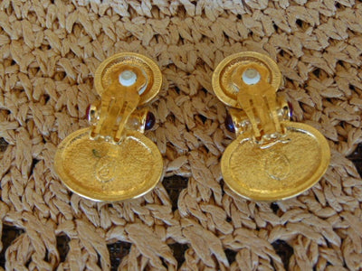 Elizabeth Taylor Clip On Earrings-Faux Green Opal Gold Earrings, Kenneth Jay Lane Earrings