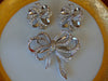 Vintage KJL Rhinestone Bow Brooch and Clip Earring Set