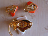 Vintage KJL Flower Brooch and Clip Earring Set: Peach & White Floral Jewelry