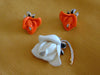 Vintage KJL Flower Brooch and Clip Earring Set: Peach & White Floral Jewelry