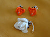 Vintage KJL Flower Brooch and Clip Earring Set: Peach & White Floral Jewelry
