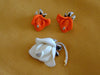 Vintage KJL Flower Brooch and Clip Earring Set: Peach & White Floral Jewelry