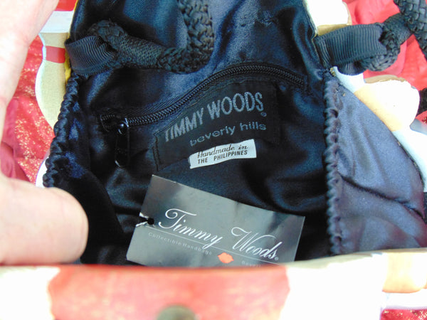 Vintage Timmy Woods Santa Motorcycle Purse: Handmade Acacia Wood Christmas Bag