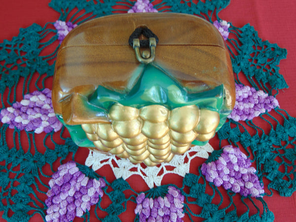 Vintage Timmy Woods Acacia Wood Grape Purse: Wearable Art