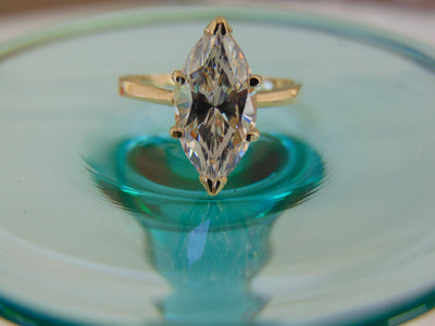 14KTYG Marquee CZ Ring - Size 7 3/4 - Prong Set