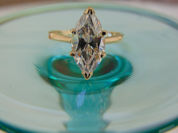 14KTYG Marquee CZ Ring - Size 7 3/4 - Prong Set