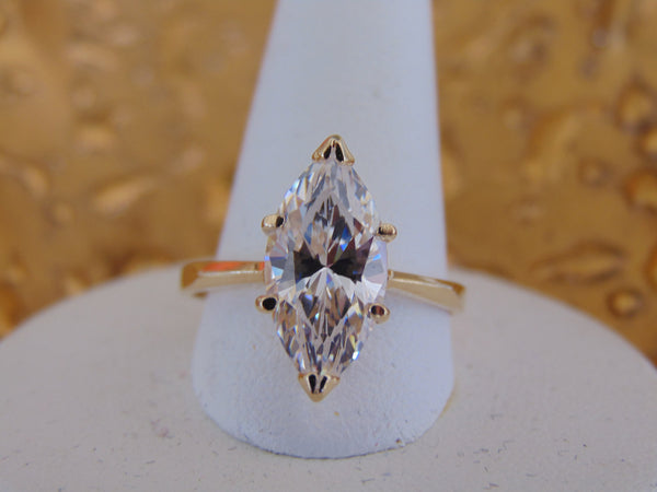 14KTYG Marquee CZ Ring - Size 7 3/4 - Prong Set