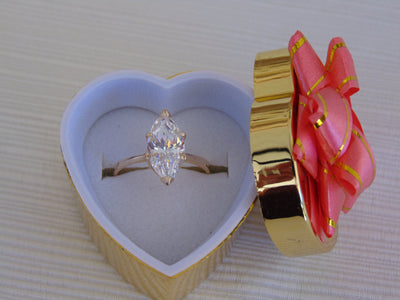 14KTYG Marquee CZ Ring - Size 7 3/4 - Prong Set