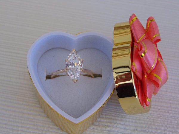 14KTYG Marquee CZ Ring - Size 7 3/4 - Prong Set