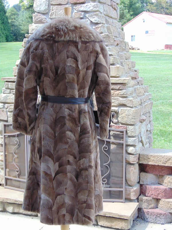 Vintage Sheared Beaver Fur Coat: Natural Raccoon Collar, Full Length