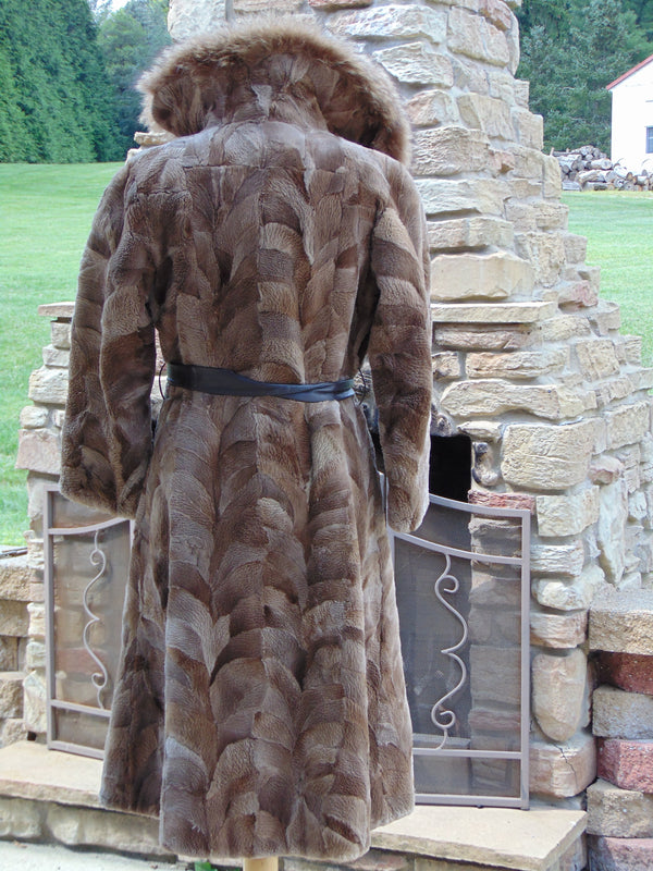 Vintage Sheared Beaver Fur Coat: Natural Raccoon Collar, Full Length