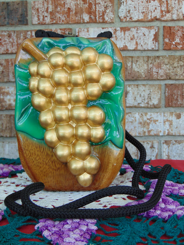 Vintage Timmy Woods Acacia Wood Grape Purse: Wearable Art