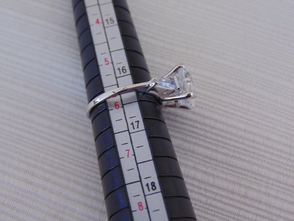 14KT White Gold CZ Ring: Round Solitaire, Size 5 3/4