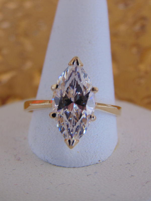 14KTYG Marquee CZ Ring - Size 7 3/4 - Prong Set