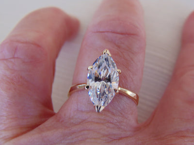 14KTYG Marquee CZ Ring - Size 7 3/4 - Prong Set