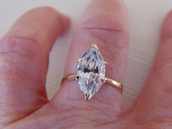 14KTYG Marquee CZ Ring - Size 7 3/4 - Prong Set