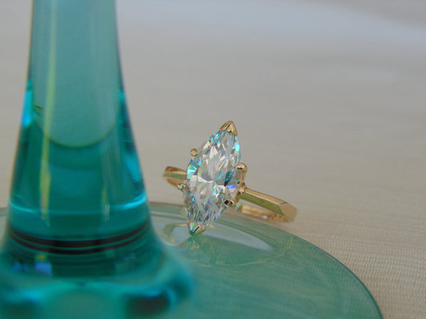 14KTYG Marquee CZ Ring - Size 7 3/4 - Prong Set