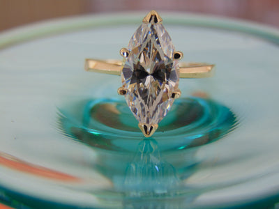 14KTYG Marquee CZ Ring - Size 7 3/4 - Prong Set