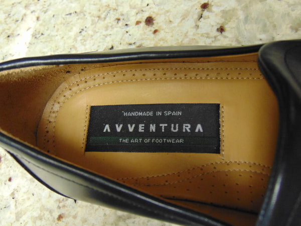 Avventura Black Leather Loafers Men's Size 9, Handmade in Spain