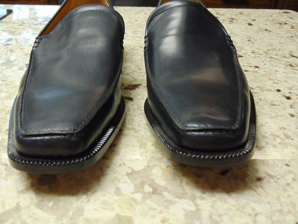 Avventura Black Leather Loafers Men's Size 9, Handmade in Spain