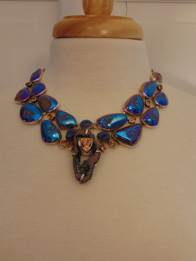 925 Silver Druzy Citrine Statement Necklace: Southwest Style