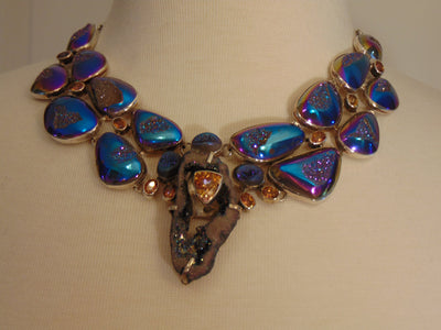 925 Silver Druzy Citrine Statement Necklace: Southwest Style