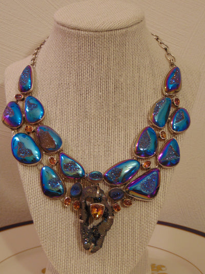 925 Silver Druzy Citrine Statement Necklace: Southwest Style