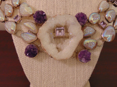925 Silver Amethyst Druzy Statement Necklace: Western Rodeo Jewelry