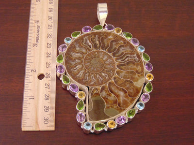 925 Silver Ammonite Fossil Necklace: Amethyst Gemstone Chain
