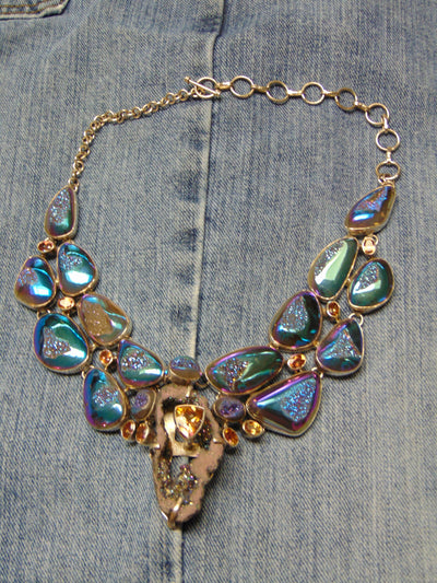 925 Silver Druzy Citrine Statement Necklace: Southwest Style