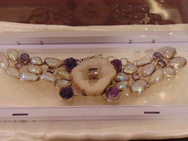 925 Silver Amethyst Druzy Statement Necklace: Western Rodeo Jewelry