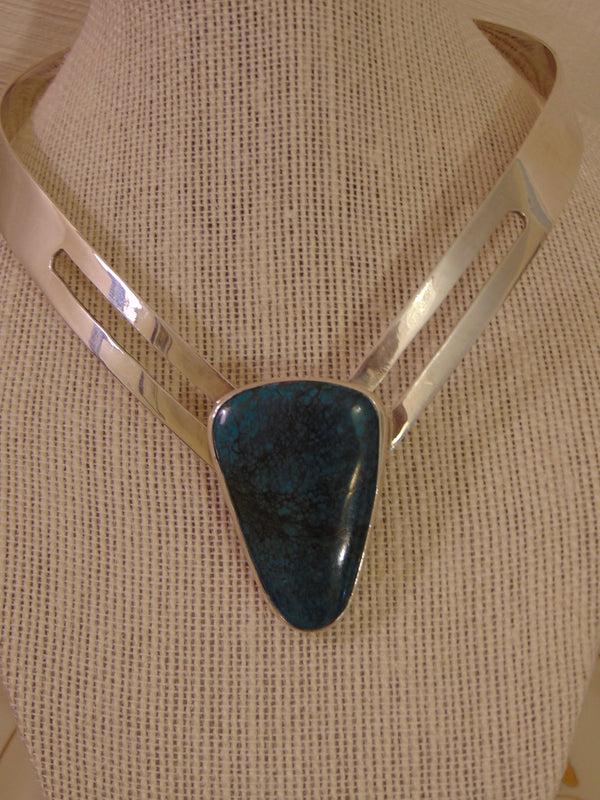 925 Sterling Silver Turquoise Choker: Southwest Western Jewelry