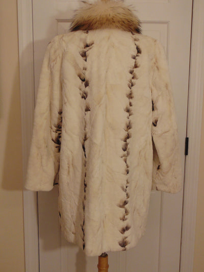 Reversible Bleached Shear Mink Fur Stroller with Fox Tux Trim