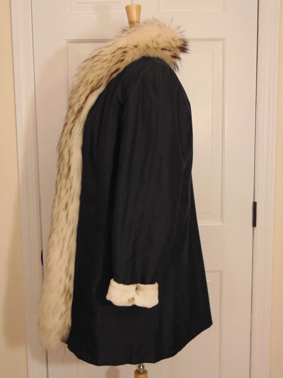 Reversible Bleached Shear Mink Fur Stroller with Fox Tux Trim