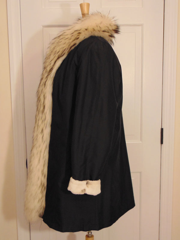 Reversible Bleached Shear Mink Fur Stroller with Fox Tux Trim