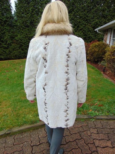 Reversible Bleached Shear Mink Fur Stroller with Fox Tux Trim